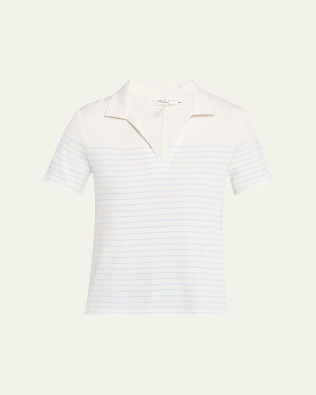 Stripe Short-Sleeve Polo Top
